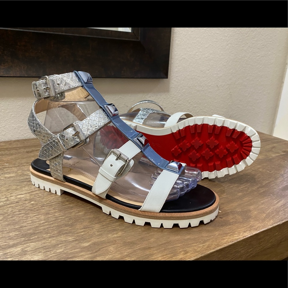 Christian Louboutin Rocknbuckle Gladiator Metallic Sandals EUR Size 38 US Sz 7.5
